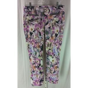 Bright EUC CAMBIO Purple Lalla Zip Floral Hi-Def Pants Jeans US 8